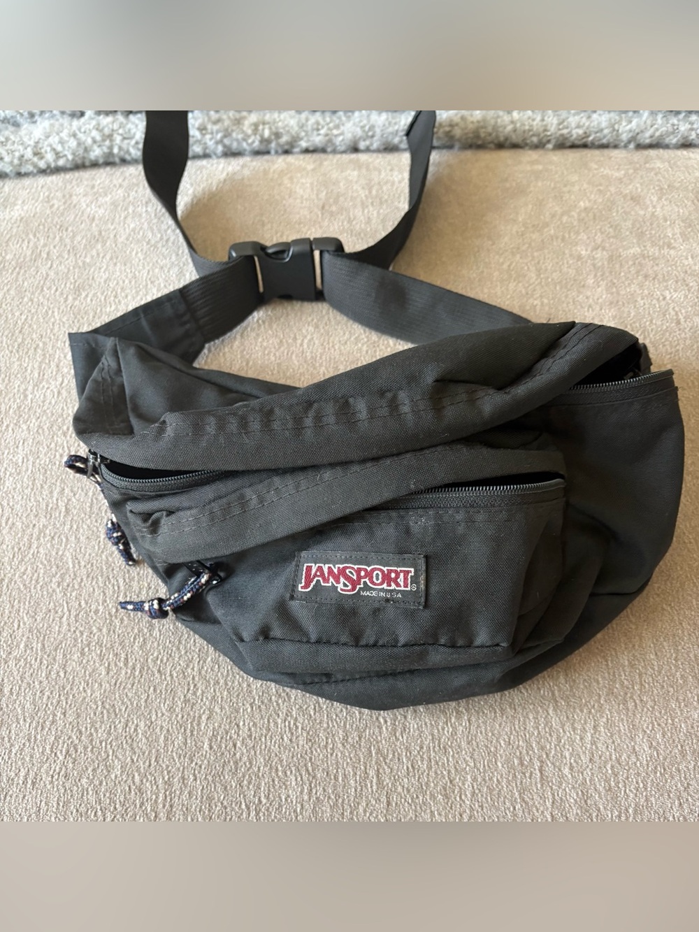 Vintage Jansport Black Waist Bag with Front Logo Patch